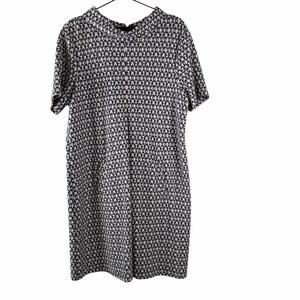 Tyler Boe Kristen Jacquard Navy Knit Print Foldover Mock Neck Dress Size L